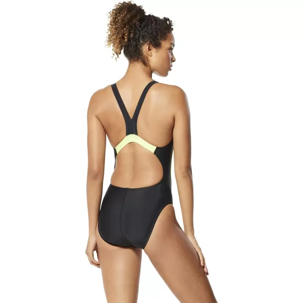 Speedo Womens Swimsuit One Piece Creora Highclo Quantum Splice High Cut SolidMdZip Green Glow