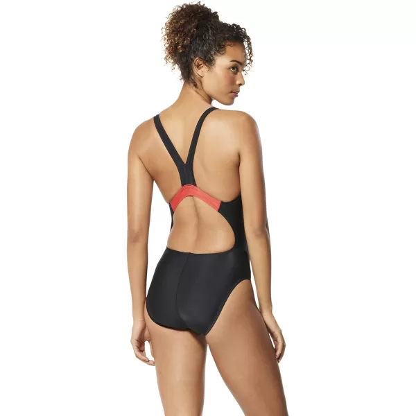 Speedo Womens Swimsuit One Piece Creora Highclo Quantum Splice High Cut SolidMdZip Poppy Red