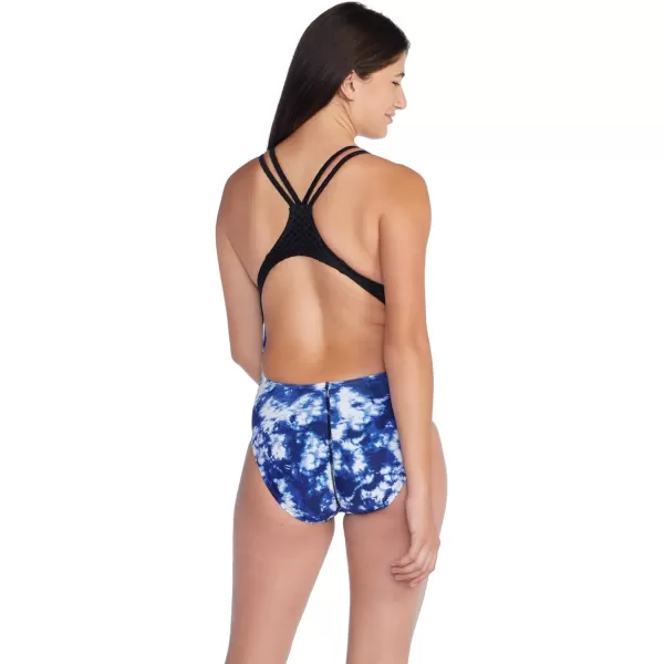 Speedo Womens Swimsuit One Piece Creora Highclo Quantum Splice High Cut SolidSeaswept Tie Dye