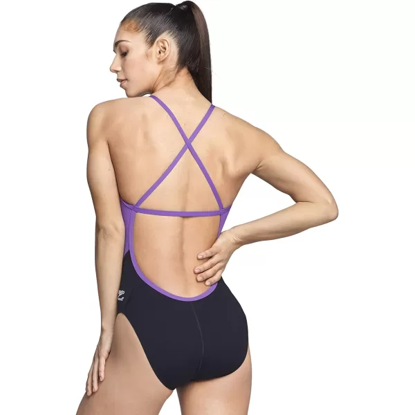 Speedo Womens Swimsuit One Piece Endurance Cross Back Solid Adult Team ColorsSpark BlackPurple