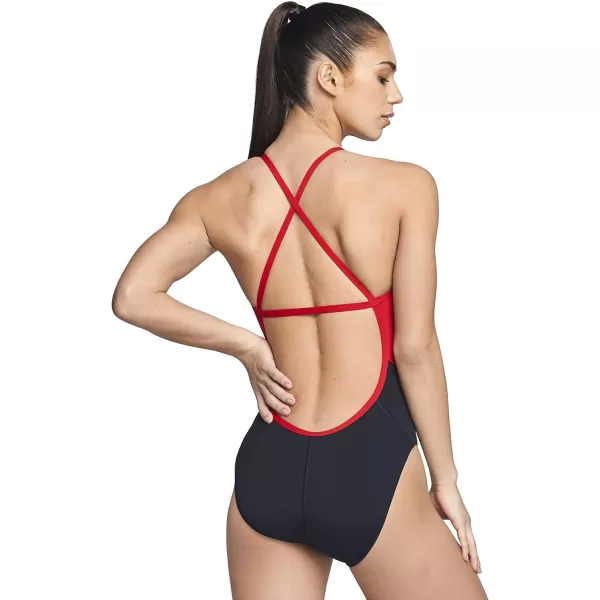 Speedo Womens Swimsuit One Piece Endurance Cross Back Solid Adult Team ColorsSpark BlackRed