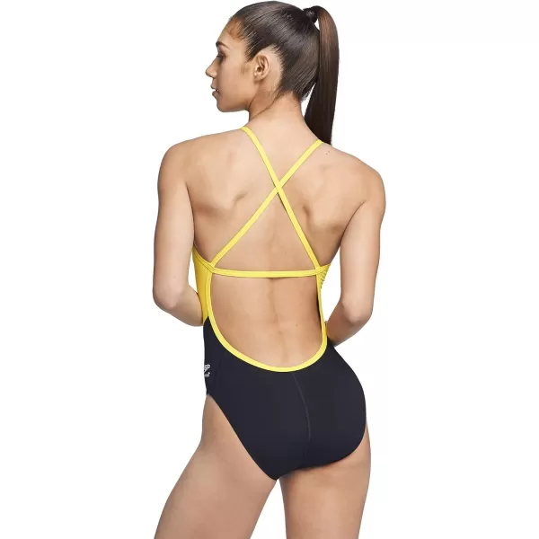 Speedo Womens Swimsuit One Piece Endurance Cross Back Solid Adult Team ColorsSpark BlackYellow