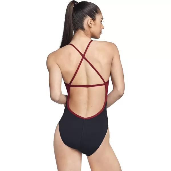 Speedo Womens Swimsuit One Piece Endurance Cross Back Solid Adult Team ColorsSpark MaroonBlack