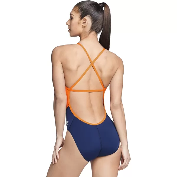 Speedo Womens Swimsuit One Piece Endurance Cross Back Solid Adult Team ColorsSpark NavyOrange