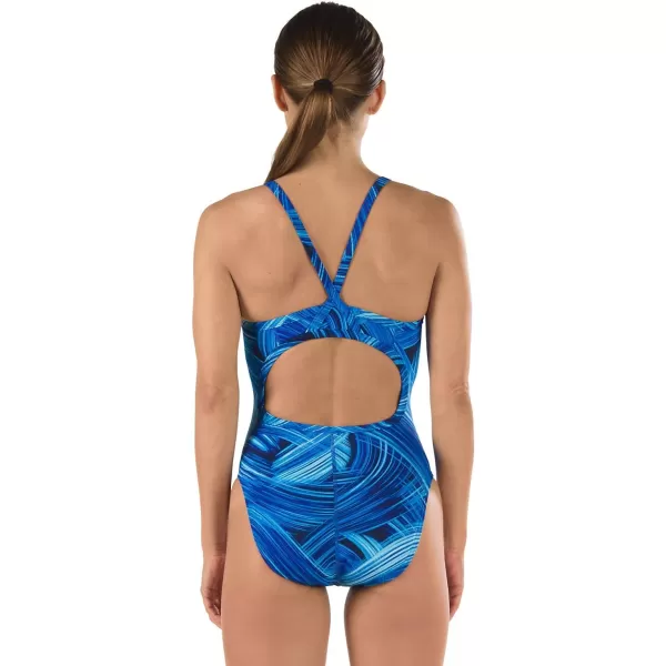 Speedo Womens Swimsuit One Piece Endurance Flyback Printed Adult Team Colors  Manufacturer DiscontinuedSpeedo Blue