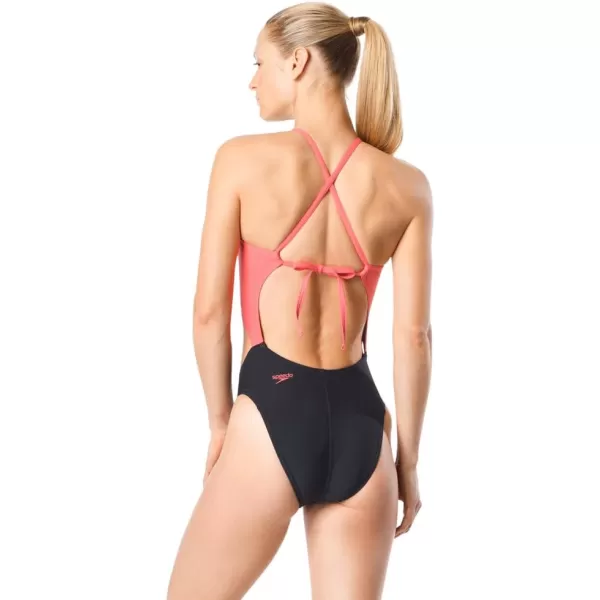 Speedo Womens Swimsuit One Piece Endurance Lite Hero Back Turnz SolidDiscontinuedDeep Coral