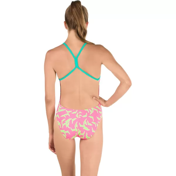 Speedo Womens Swimsuit One Piece Endurance The One Printed Team Colors  DiscontinuedPinkGreen