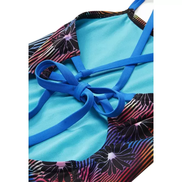 Speedo Womens Swimsuit One Piece Endurance Turnz Tie Back PrintedBlue Lemonade