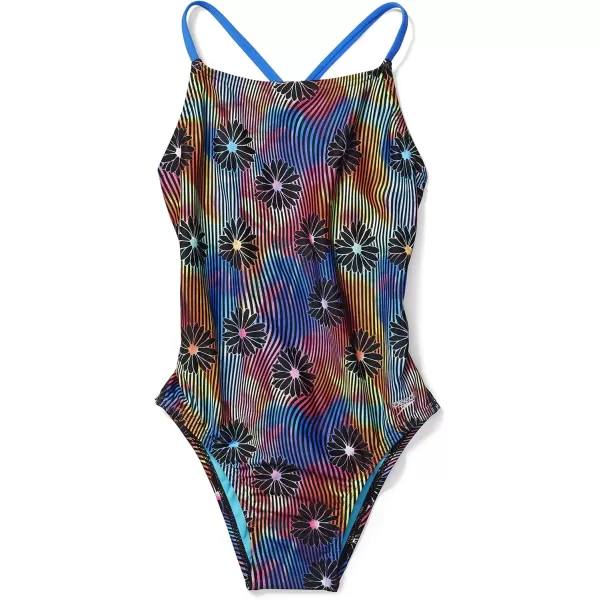 Speedo Womens Swimsuit One Piece Endurance Turnz Tie Back PrintedBlue Lemonade