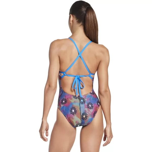 Speedo Womens Swimsuit One Piece Endurance Turnz Tie Back PrintedBlue Lemonade