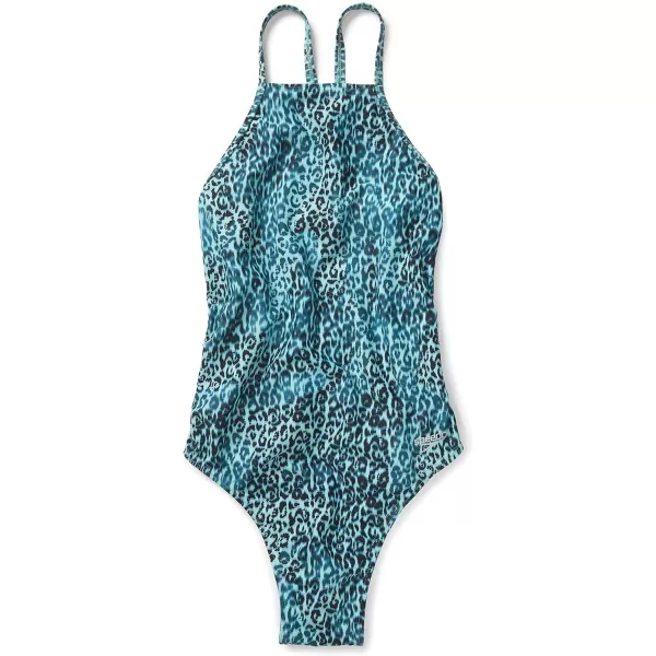 Speedo Womens Swimsuit One Piece Endurance Turnz Tie Back PrintedHigh Neck Aqua