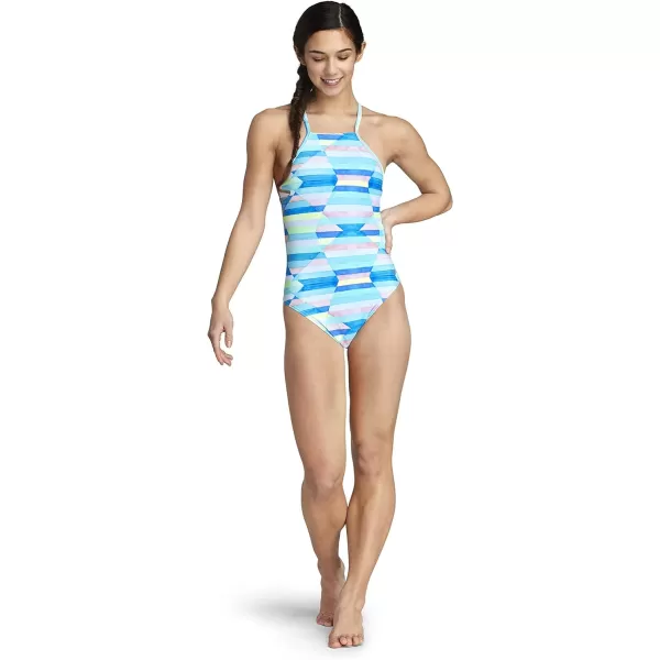 Speedo Womens Swimsuit One Piece Endurance Turnz Tie Back PrintedHigh Neck Multi