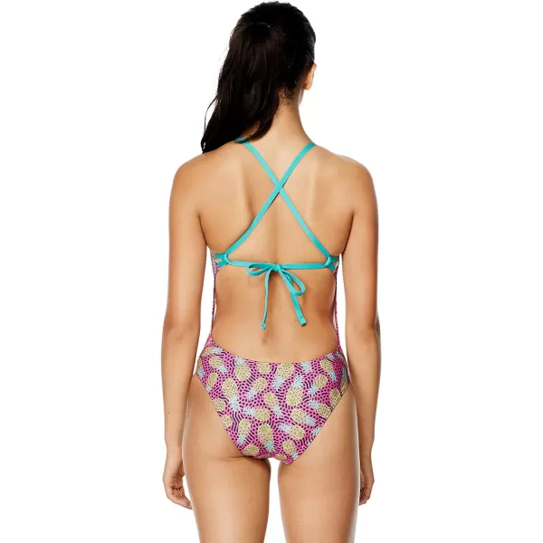 Speedo Womens Swimsuit One Piece Endurance Turnz Tie Back PrintedPineapple Party