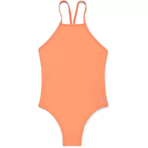 Speedo Womens Swimsuit One Piece Endurance Turnz Tie Back SolidHigh Neck Fusion Coral