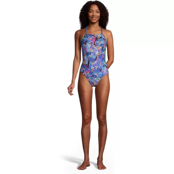 Speedo Womens Swimsuit One Piece Endurance X Back PrintedBaja Blue