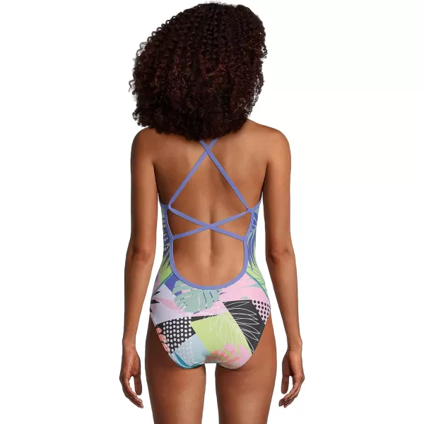 Speedo Womens Swimsuit One Piece Endurance X Back PrintedBlackTurquoise