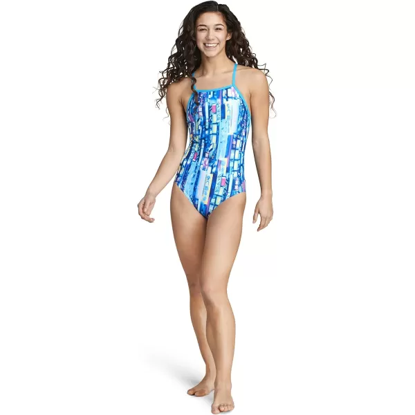 Speedo Womens Swimsuit One Piece Endurance X Back PrintedBluePink