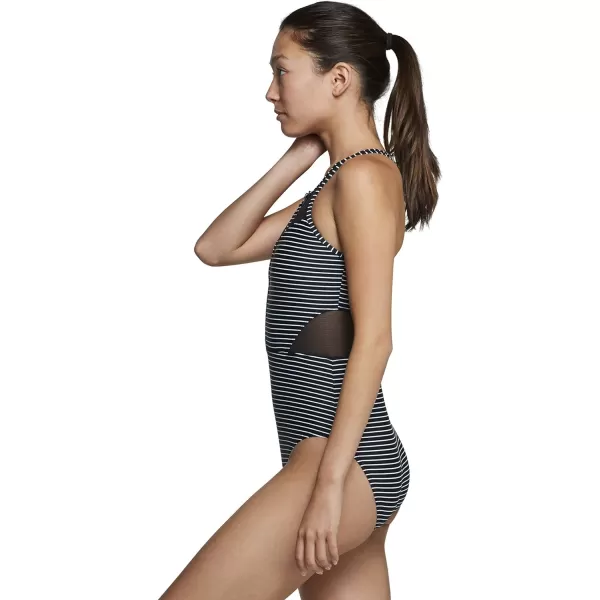 Speedo Womens Swimsuit One Piece High Neck Contemporary CutBlackWhite Zip
