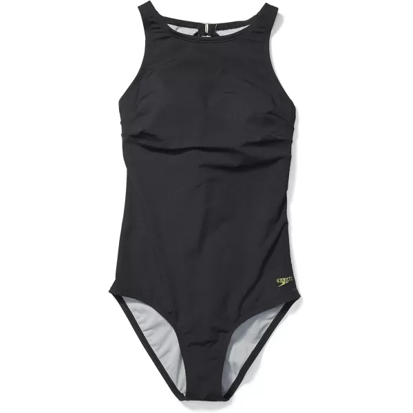 Speedo Womens Swimsuit One Piece High Neck Contemporary CutNew Speedo Black