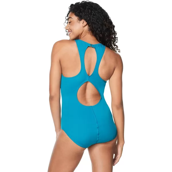 Speedo Womens Swimsuit One Piece High Neck Contemporary CutOcean Depths