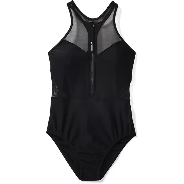 Speedo Womens Swimsuit One Piece High Neck Contemporary CutSpeedo Black Zip