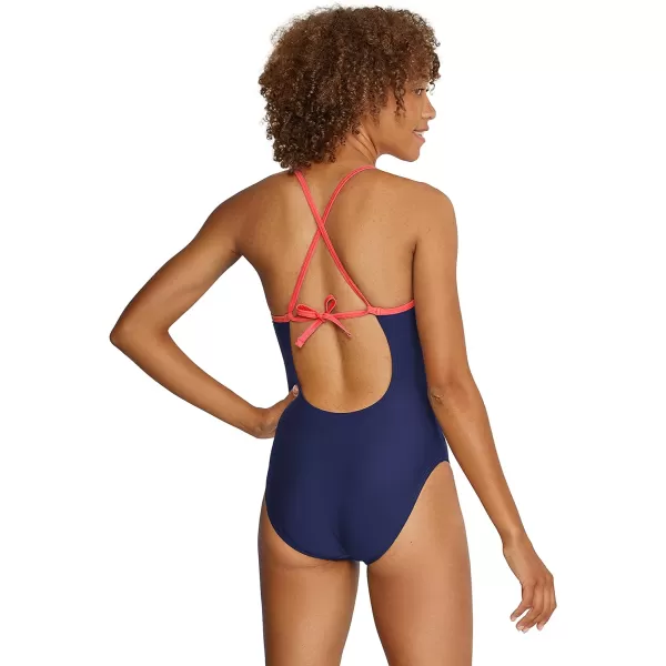 Speedo Womens Swimsuit One Piece High Neck Tie BackBlocked RedWhiteBlue