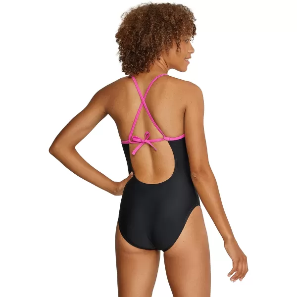 Speedo Womens Swimsuit One Piece High Neck Tie BackBlocked Speedo Black