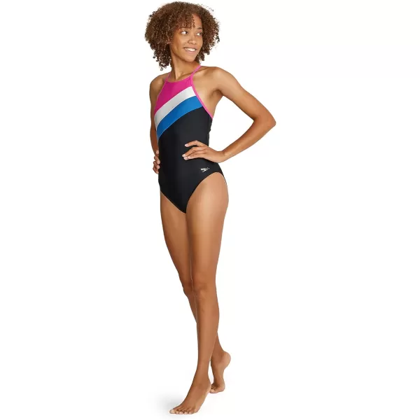 Speedo Womens Swimsuit One Piece High Neck Tie BackBlocked Speedo Black