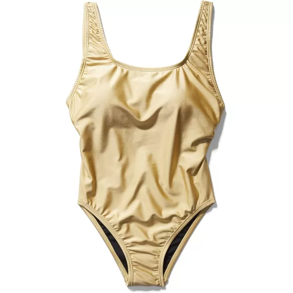 Speedo Womens Swimsuit One Piece Logo Back Strap Contemporary CutGold