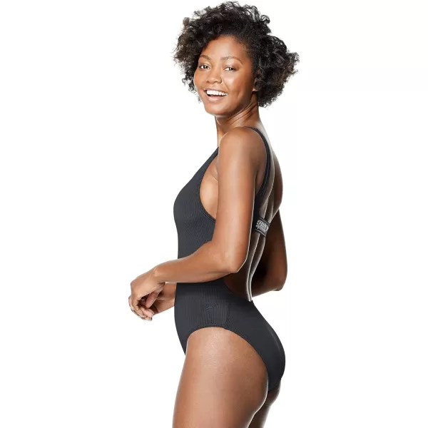 Speedo Womens Swimsuit One Piece Logo Back Strap Contemporary CutRib Speedo Black