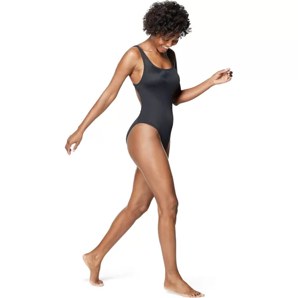 Speedo Womens Swimsuit One Piece Logo Back Strap Contemporary CutRib Speedo Black