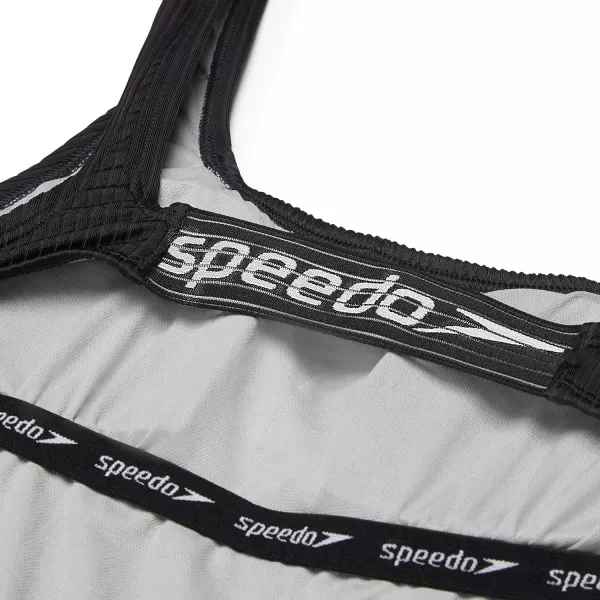 Speedo Womens Swimsuit One Piece Logo Back Strap Contemporary CutRib Speedo Black