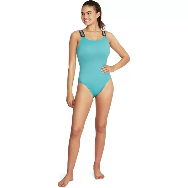 Speedo Womens Swimsuit One Piece Logo Back Strap Contemporary CutTexture Rib Porcelain