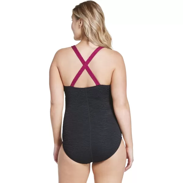 Speedo Womens Swimsuit One Piece Pebble Texture Crossback Moderate CutRaspberry Radiance
