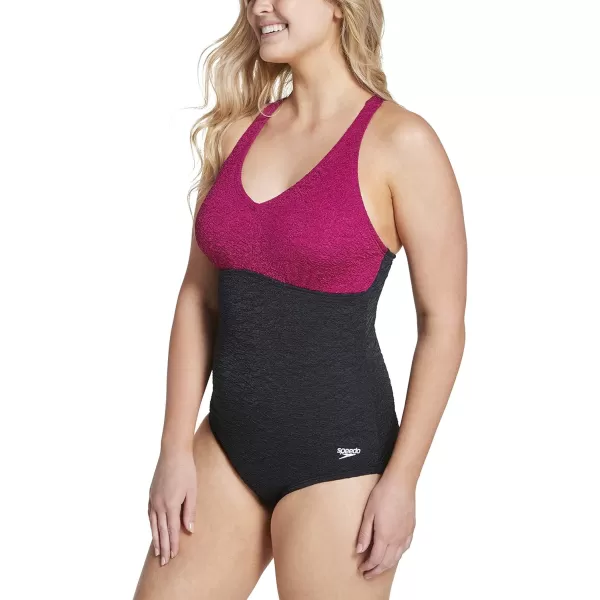 Speedo Womens Swimsuit One Piece Pebble Texture Crossback Moderate CutRaspberry Radiance