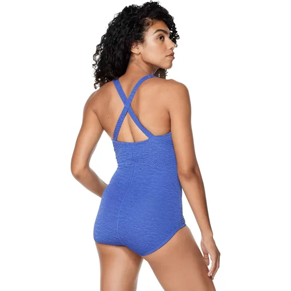 Speedo Womens Swimsuit One Piece Pebble Texture Crossback Moderate CutRoyal Blue