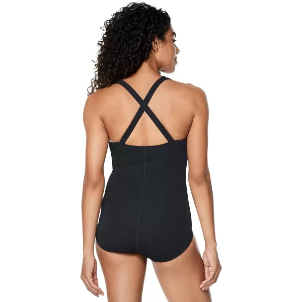 Speedo Womens Swimsuit One Piece Pebble Texture Crossback Moderate CutSpeedo Black