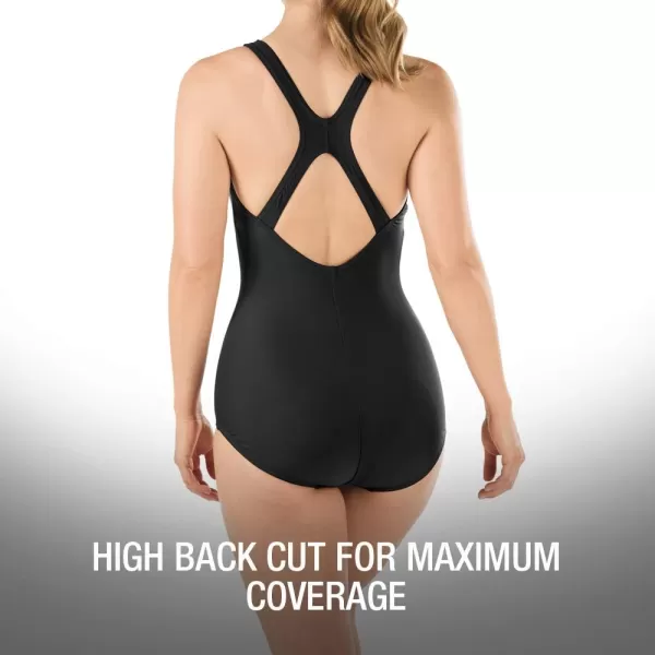 Speedo Womens Swimsuit One Piece PowerFlex Princess Seam Ultraback Conservative CutSpeedo Black