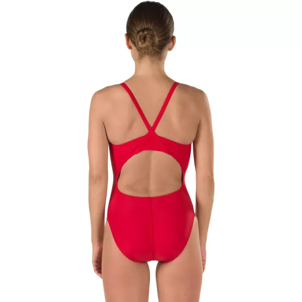 Speedo Womens Swimsuit One Piece Powerflex Flyback Solid Adult Team ColorsDiscontinuedTrue Red