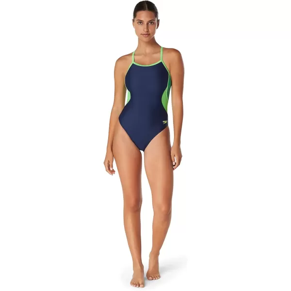 Speedo Womens Swimsuit One Piece Prolt Flyback Solid Adult Team ColorsEco Splice Team NavyBright Green