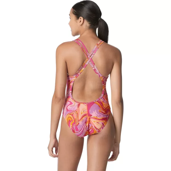 Speedo Womens Swimsuit One Piece Prolt Volt Back PrintedMarble Rose Violet
