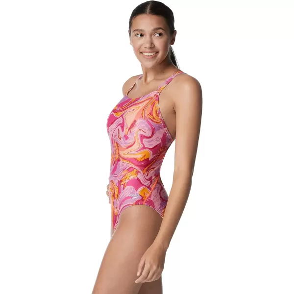 Speedo Womens Swimsuit One Piece Prolt Volt Back PrintedMarble Rose Violet