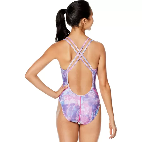 Speedo Womens Swimsuit One Piece Prolt Volt Back PrintedWashed Tie Dye