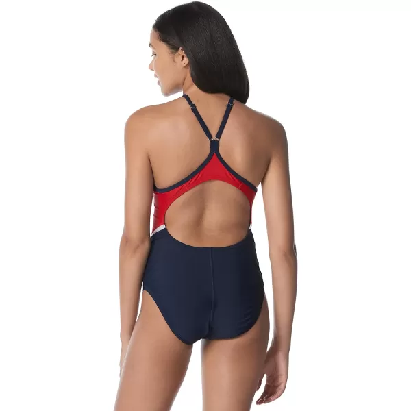 Speedo Womens Swimsuit One Piece Quantum Splice Thin Strap High Cut SolidFusion RedWhiteBlue