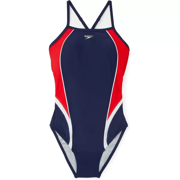 Speedo Womens Swimsuit One Piece Quantum Splice Thin Strap High Cut SolidFusion RedWhiteBlue