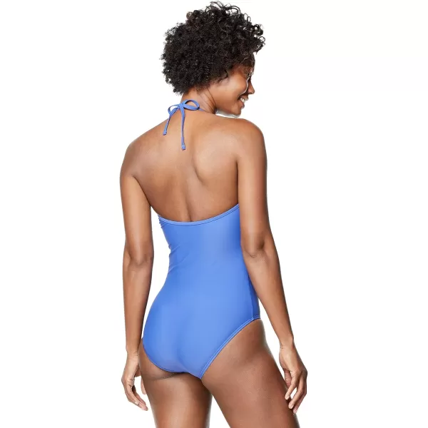 Speedo Womens Swimsuit One Piece VNeck Halter Contemporary CutRoyal Blue