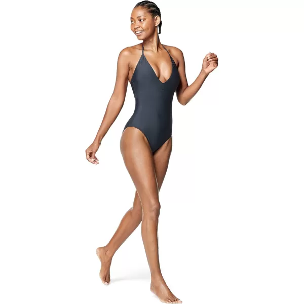 Speedo Womens Swimsuit One Piece VNeck Halter Contemporary CutSpeedo Black