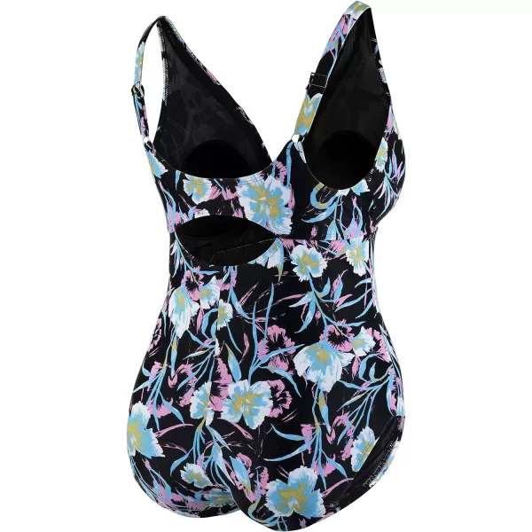 Speedo Womens Swimsuit One Piece VNeck Plus Size PrintedMulti