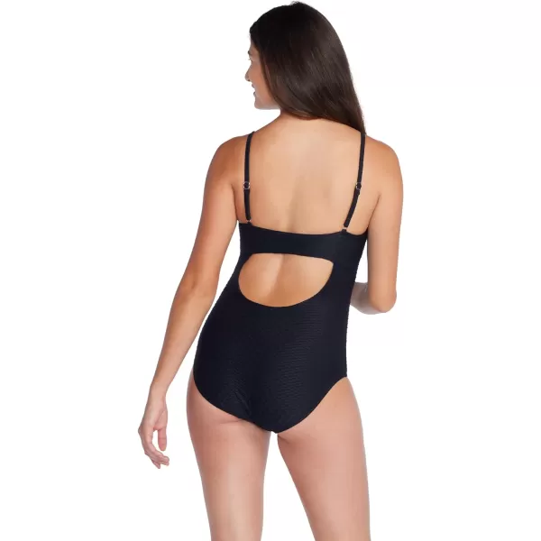 Speedo Womens Swimsuit One Piece VNeck Strappy Back Contemporary CutAdjustable Speedo Black