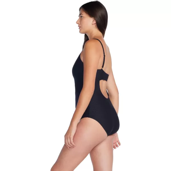 Speedo Womens Swimsuit One Piece VNeck Strappy Back Contemporary CutAdjustable Speedo Black